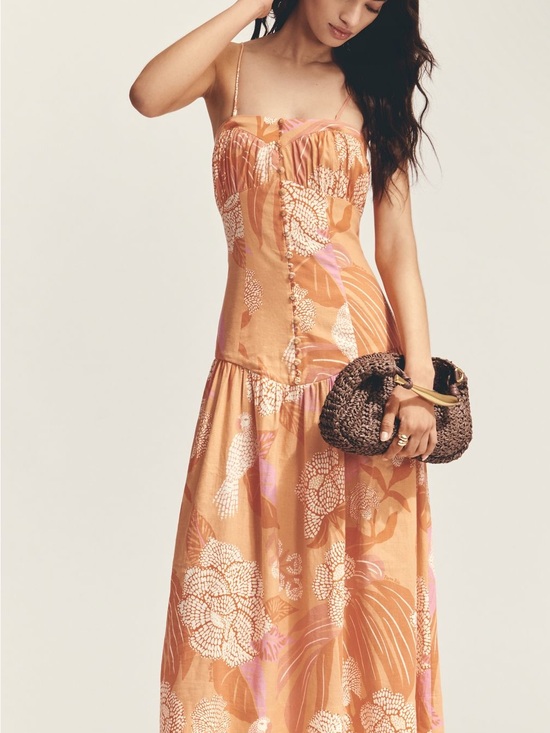 FARM Rio Dresses & Skirts - NWT Farm Rio x Anthropologie Linen Blend Strapless Drop-
Waist Maxi Dress